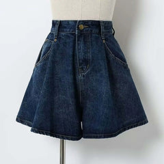 Pleated High Waist Denim Skirt Plus Size Denim Shorts For Women