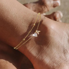 Waterproof CZ Ankle Bracelets for Women Heart Anklets Chain Beach Jewelry