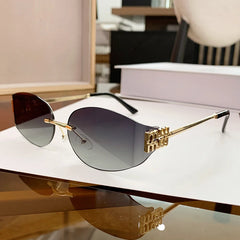Rimless Oval Sunglasses Women UV400 Oversized Gradient Goggles Female