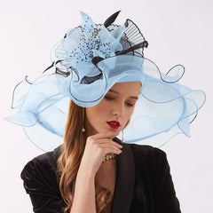 Women Elegant Sun Hats Wide Brim Organza Fedoras Wedding Derby