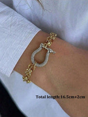 1PC Luxury Gold& Silver Horseshoe Bracelet, Chunky Chain Bracelet