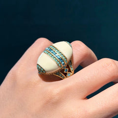 Vintage Oval Sea Blue Crystal Rings Natural Stone White For Woman
