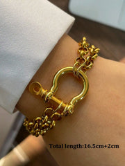 1PC Luxury Gold& Silver Horseshoe Bracelet, Chunky Chain Bracelet
