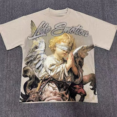 2026 new Street mixed fashion angel print short-sleeved T-shirt