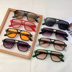 New Vintage Double Bridges Square Sunglasses Fashion Sun Glasses