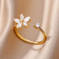 Opal Daisy Flower Rings for Women Opening Adjustable Gold Jewelry