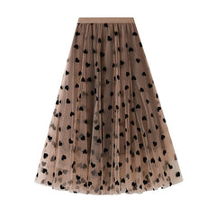 Women Elegant Lace Skirt Medium Long A Line Skirt Love Prints
