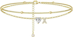 Waterproof CZ Ankle Bracelets for Women Heart Anklets Chain Beach Jewelry