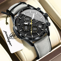 POEDAGAR Fashion Men Wristwatch Luminous Waterproof Leather Watches