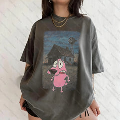 Vintage Courage The Cowardly Dog Cartoon Print Short Sleeve T-Shirt