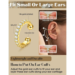 4 Pairs Ear Cuffs Non Piercing - 14K Gold Plated Ear Cuff Earrings Set