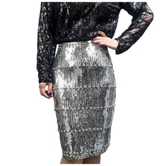 Women's Sequin Skirts Fashion High Waist Slim Hip Wrap A-Line Skirt