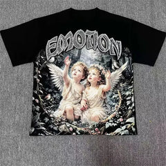 2026 new Street mixed fashion angel print short-sleeved T-shirt
