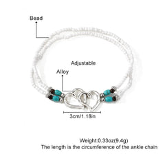 Vintage Double Layer Beaded Hollow Double Heart Anklet for Women
