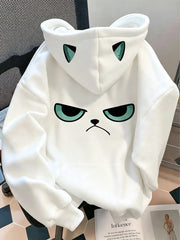 Cartoon Grumpy Cat Print Hoodie For Women Creative Sweatshirt