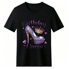 Birthday Queen Purple Rhinestone High Heel Crown Heart  T-Shirt