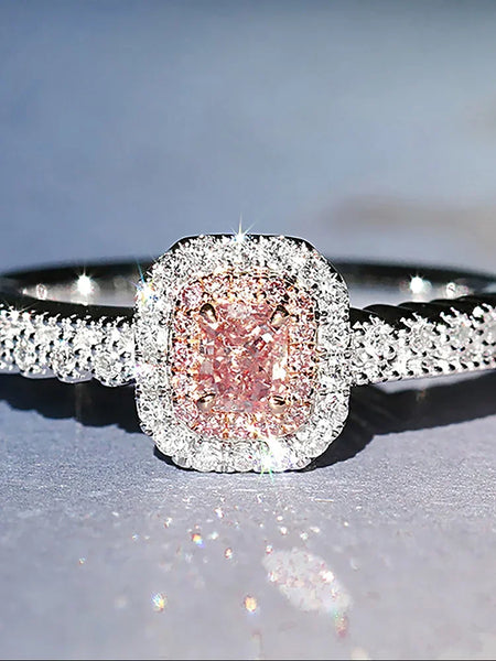 925 Sterling Silve Fashion Delicate Sweet Pink Zircon Ring For Women
