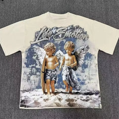2026 new Street mixed fashion angel print short-sleeved T-shirt