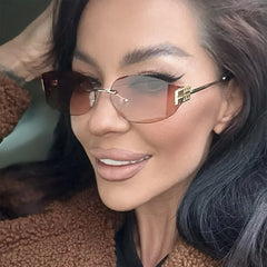 Rimless Oval Sunglasses Women UV400 Oversized Gradient Goggles Female